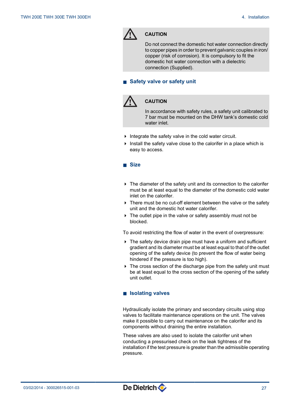 DE DIETRICH KALIKO TWH 200E - TWH 300E - TWH 300EH User Manual | Page 29 / 72