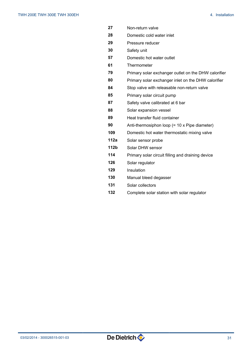 DE DIETRICH KALIKO TWH 200E - TWH 300E - TWH 300EH User Manual | Page 33 / 72