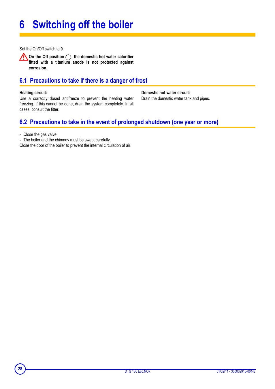 6 switching off the boiler | DE DIETRICH ELITEC DTG 130 Eco.Nox User Manual | Page 28 / 40