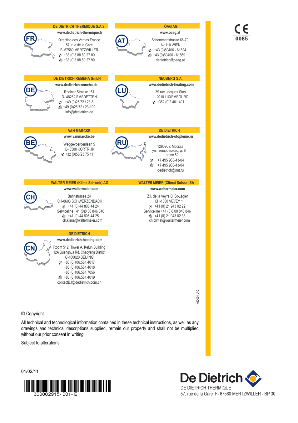 De be ch, Lu fr | DE DIETRICH ELITEC DTG 130 Eco.Nox User Manual | Page 40 / 40