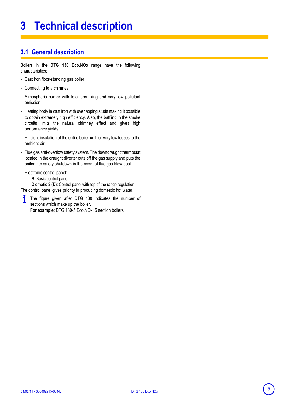 3 technical description, 1 general description | DE DIETRICH ELITEC DTG 130 Eco.Nox User Manual | Page 9 / 40