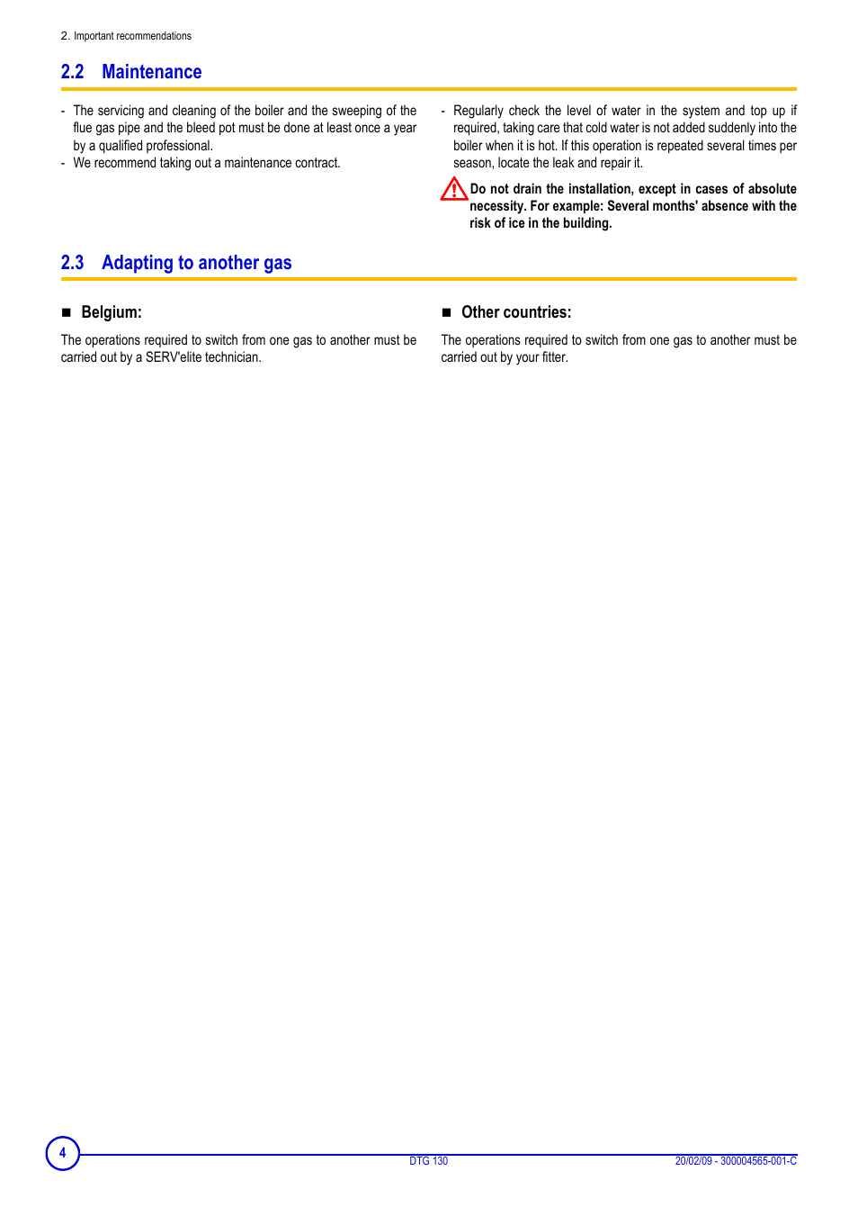 2 maintenance, 3 adapting to another gas, 2 maintenance 2.3 adapting to another gas | DE DIETRICH ELITEC DTG 130 User Manual | Page 4 / 12