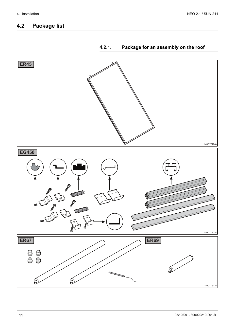 Package list, Package for an assembly on the roof, 2 package list | DE DIETRICH NEO 2.1 User Manual | Page 12 / 44