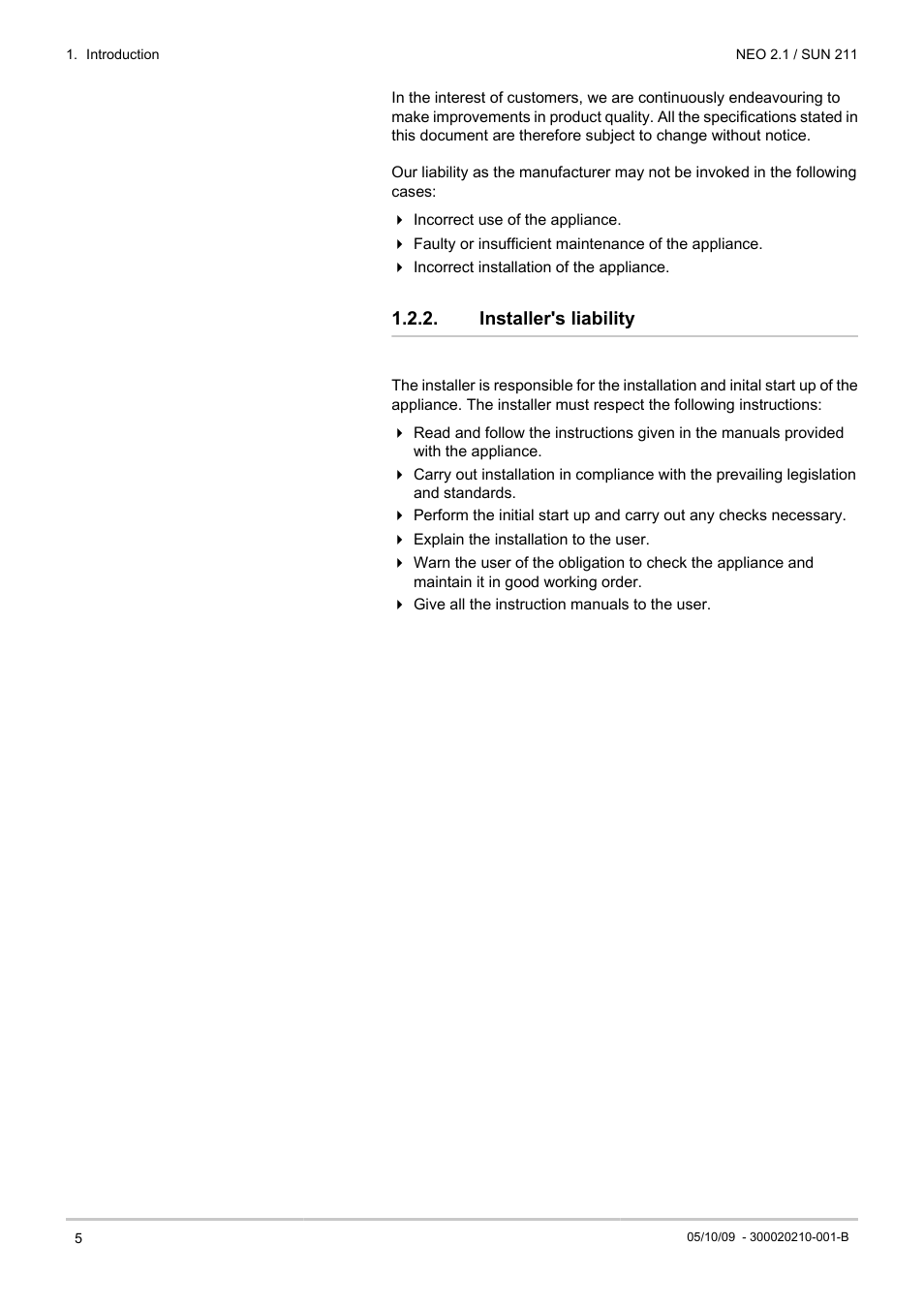 Installer's liability | DE DIETRICH NEO 2.1 User Manual | Page 6 / 44
