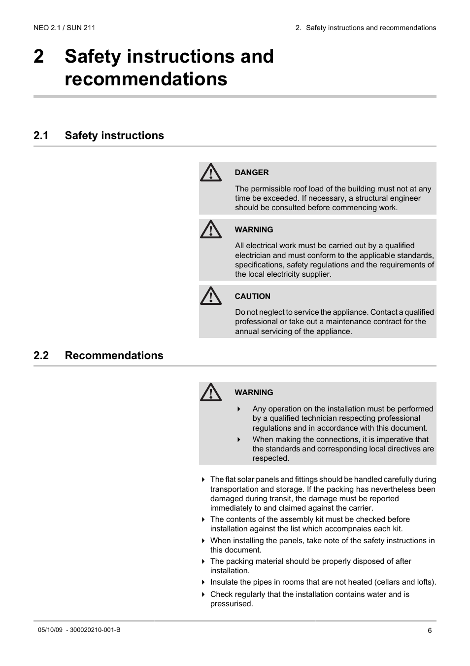 Safety instructions and recommendations, Safety instructions, Recommendations | 2 safety instructions and recommendations, 1 safety instructions, 2 recommendations | DE DIETRICH NEO 2.1 User Manual | Page 7 / 44