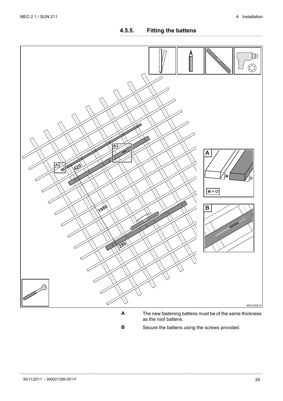 Fitting the battens | DE DIETRICH NEO 2.1 User Manual | Page 21 / 68