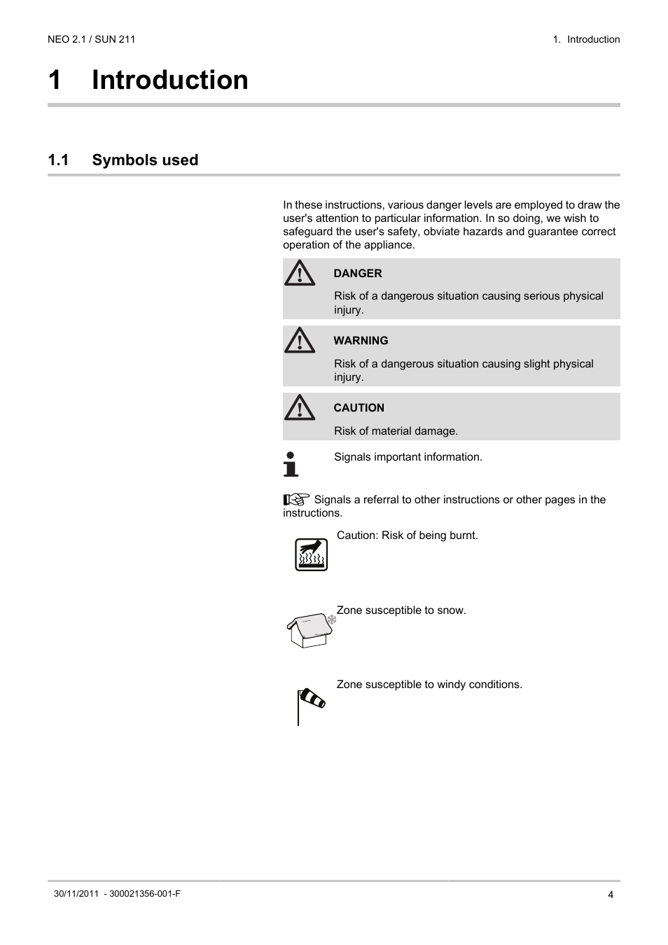 Introduction, Symbols used, 1 introduction | 1 symbols used | DE DIETRICH NEO 2.1 User Manual | Page 5 / 68