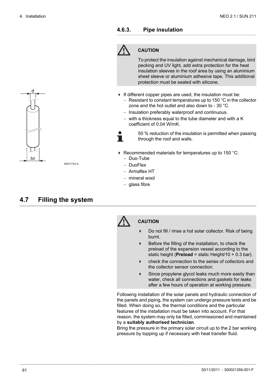 Pipe insulation, Filling the system, 7 filling the system | DE DIETRICH NEO 2.1 User Manual | Page 62 / 68