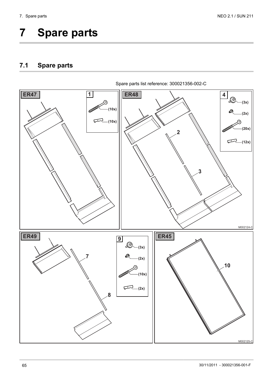 Spare parts, 7 spare parts, 1 spare parts | DE DIETRICH NEO 2.1 User Manual | Page 66 / 68