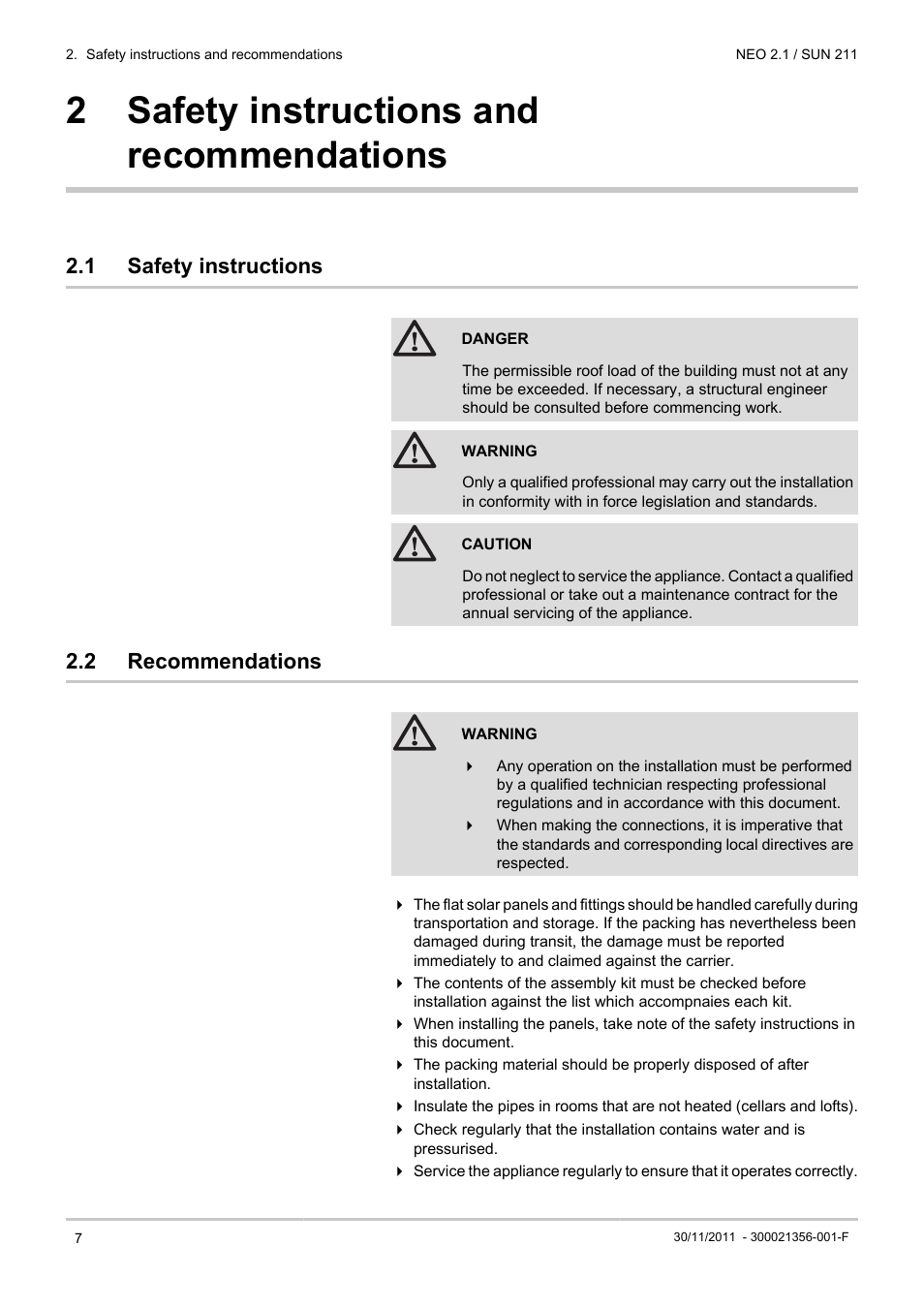 Safety instructions and recommendations, Safety instructions, Recommendations | 2 safety instructions and recommendations, 1 safety instructions, 2 recommendations | DE DIETRICH NEO 2.1 User Manual | Page 8 / 68