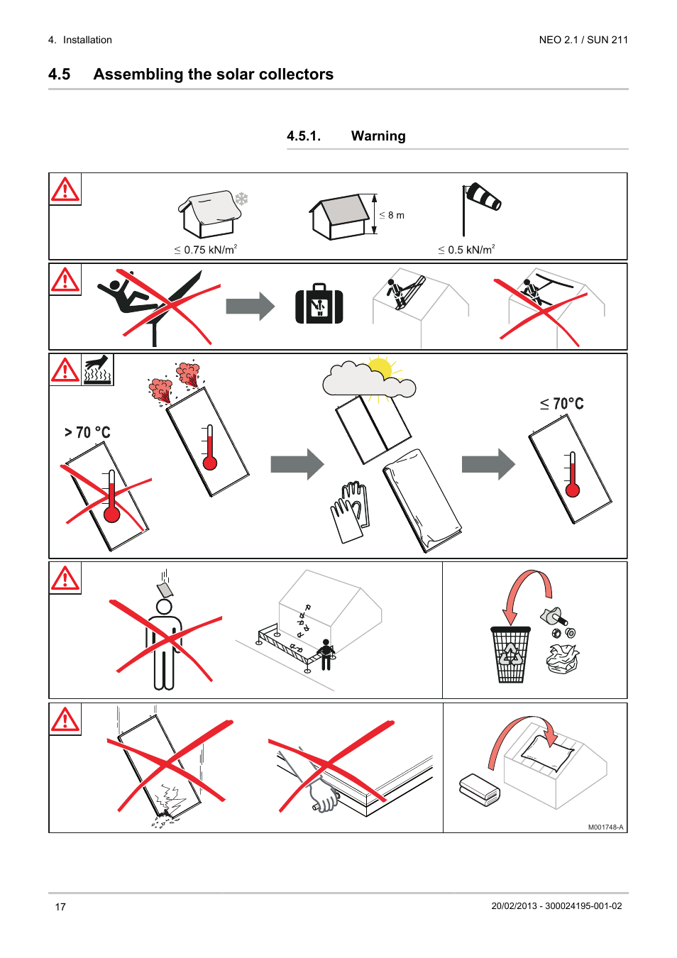 Assembling the solar collectors, Warning, 5 assembling the solar collectors | DE DIETRICH NEO 2.1 User Manual | Page 18 / 76