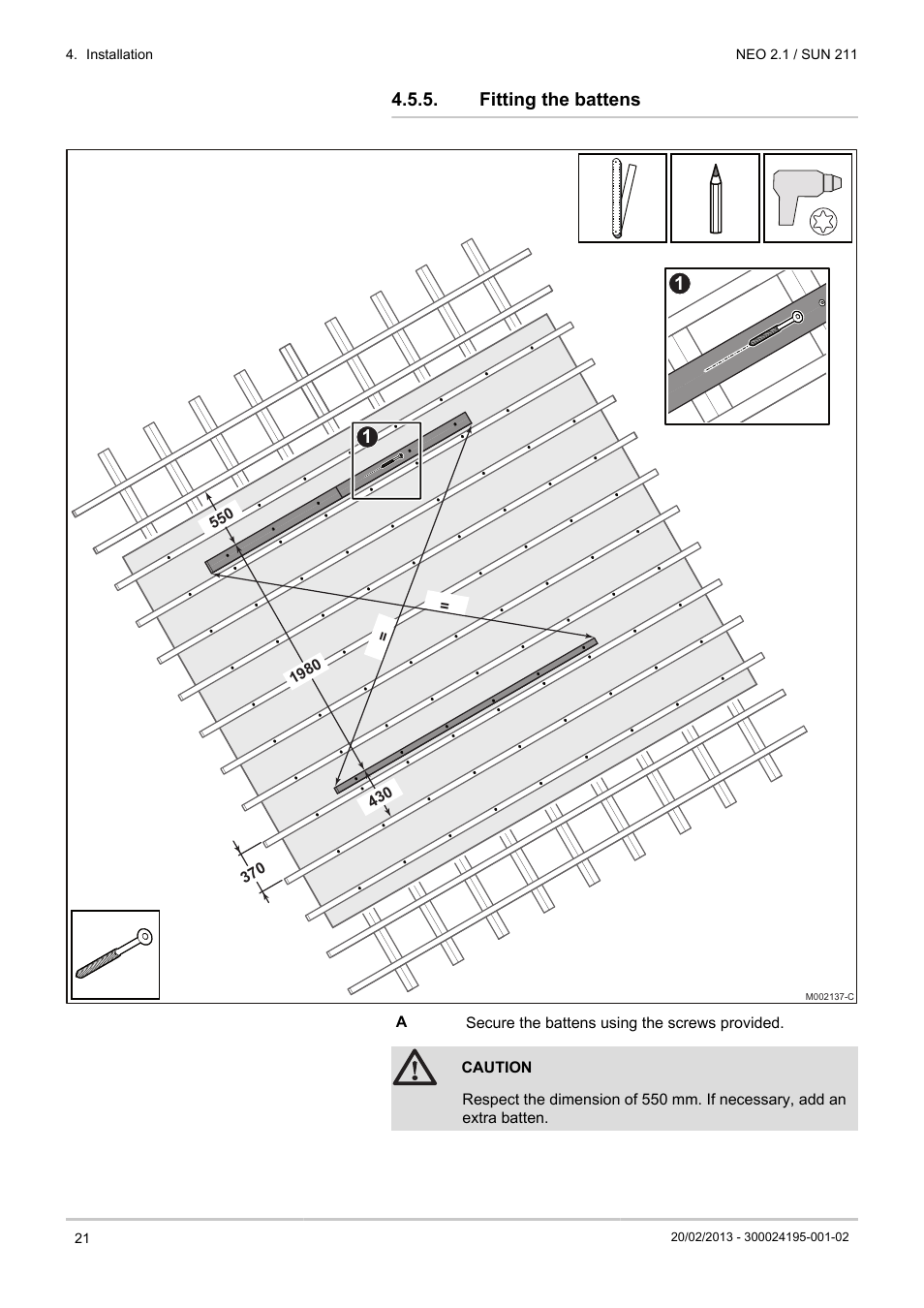 Fitting the battens | DE DIETRICH NEO 2.1 User Manual | Page 22 / 76