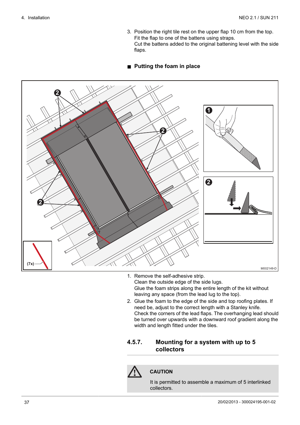 Mounting for a system with up to 5 collectors | DE DIETRICH NEO 2.1 User Manual | Page 38 / 76