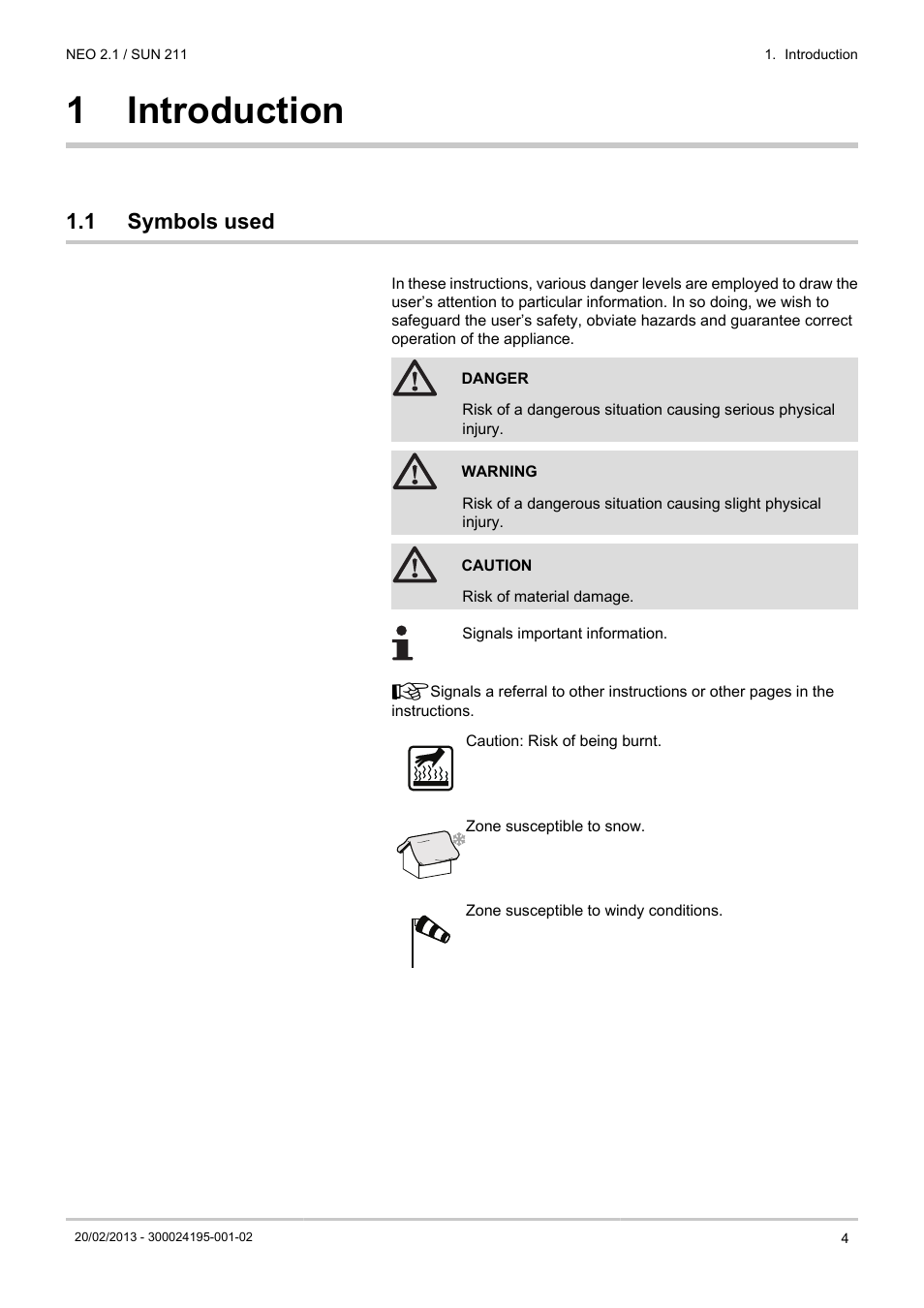 Introduction, Symbols used, 1 introduction | 1 symbols used | DE DIETRICH NEO 2.1 User Manual | Page 5 / 76