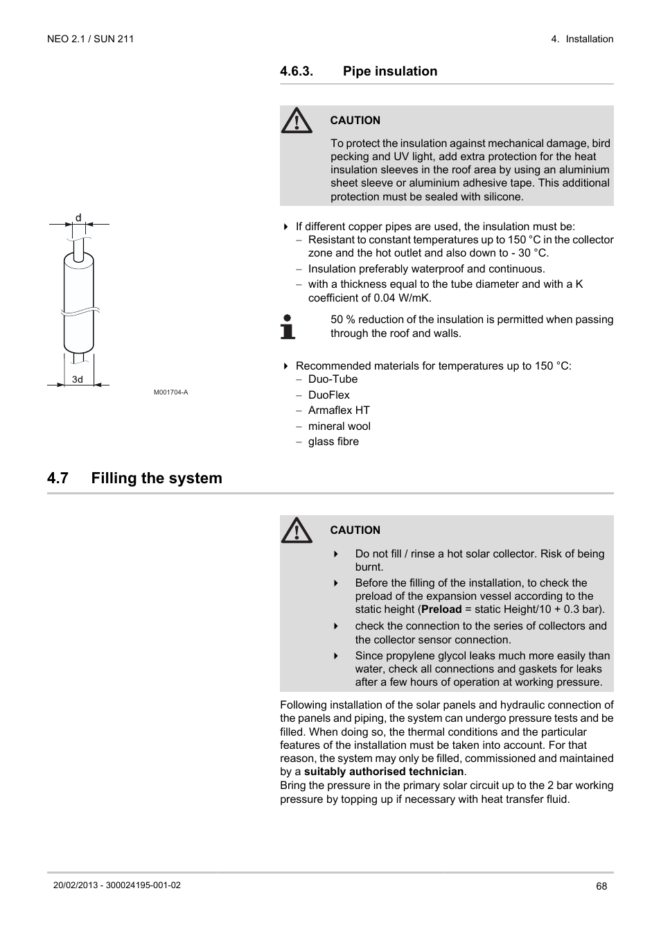 Pipe insulation, Filling the system, 7 filling the system | DE DIETRICH NEO 2.1 User Manual | Page 69 / 76