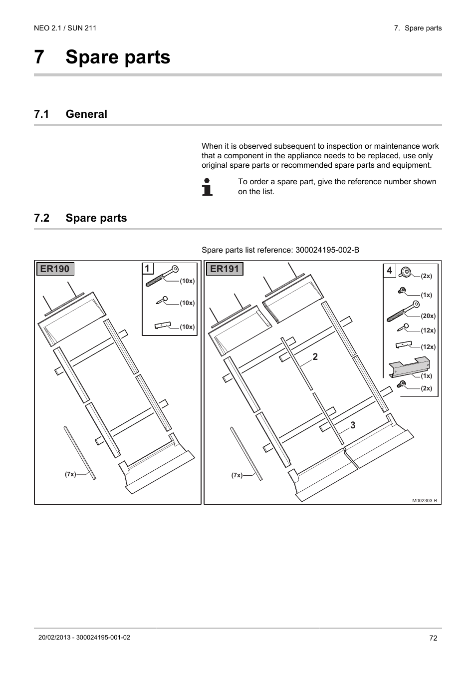 Spare parts, General, 7 spare parts | 1 general, 2 spare parts | DE DIETRICH NEO 2.1 User Manual | Page 73 / 76