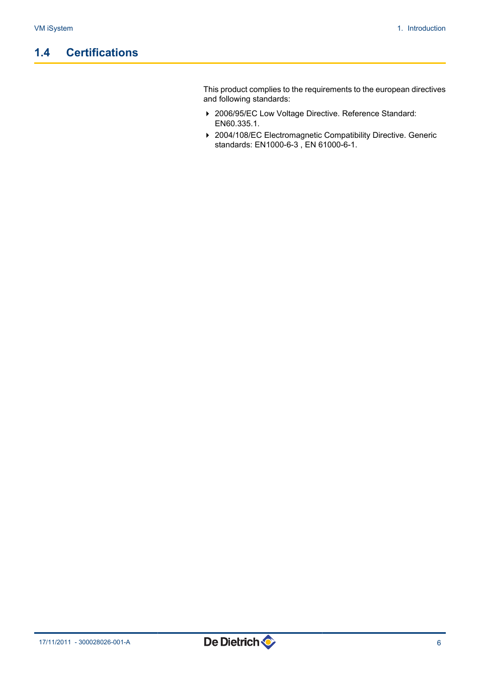 Certifications, 4 certifications | DE DIETRICH AD281 User Manual | Page 7 / 28