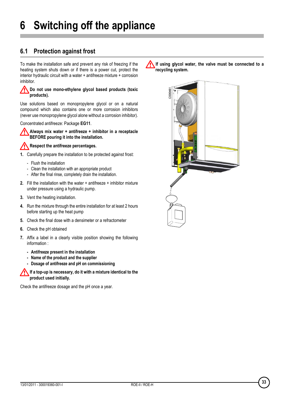 6 switching off the appliance, 1 protection against frost, Switching off the appliance | DE DIETRICH ROE-II _ ROE-H User Manual | Page 33 / 44