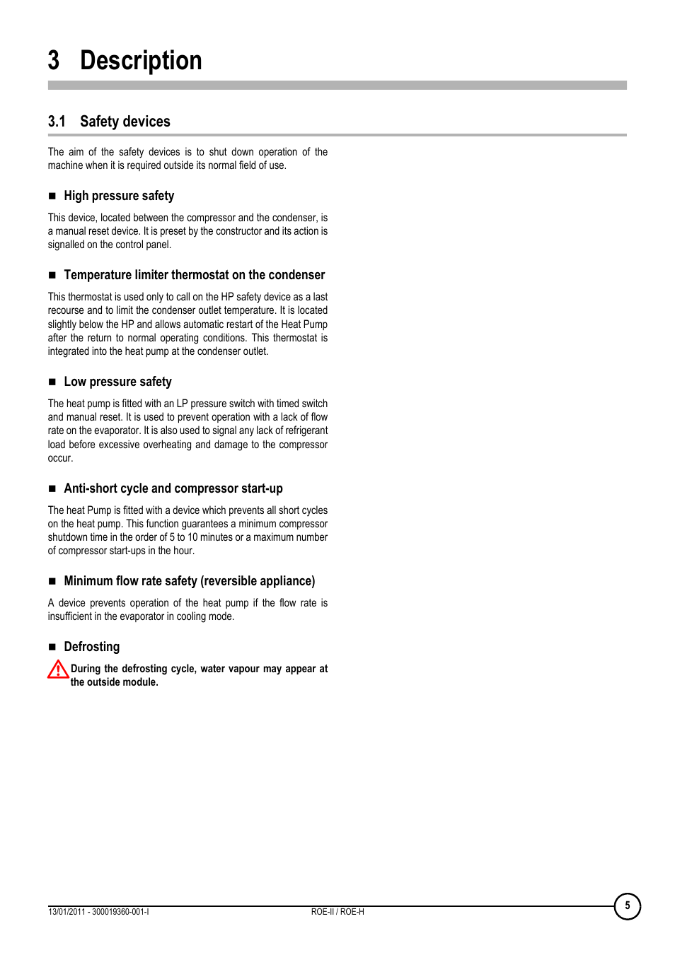 3 description, 1 safety devices, Description | DE DIETRICH ROE-II _ ROE-H User Manual | Page 5 / 44