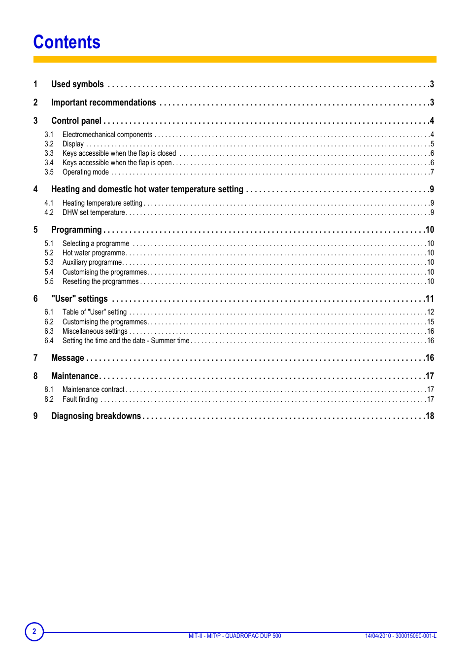 DE DIETRICH MIT-II-E, MIT-II-H, MIT-EP, MIT-HP and QUADROPAC DUP 500 User Manual | Page 2 / 24