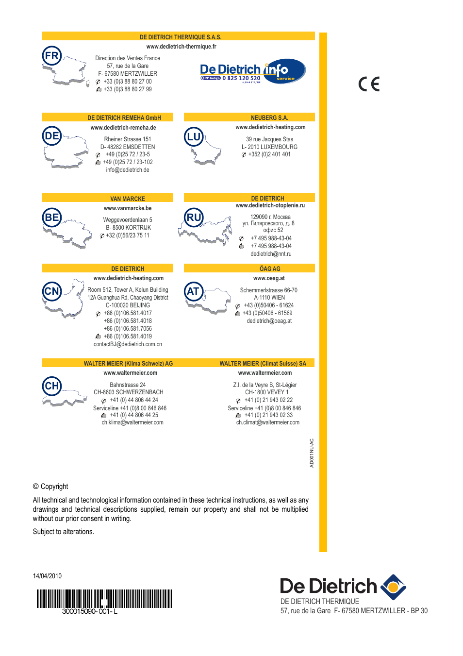 De be ch | DE DIETRICH MIT-II-E, MIT-II-H, MIT-EP, MIT-HP and QUADROPAC DUP 500 User Manual | Page 24 / 24