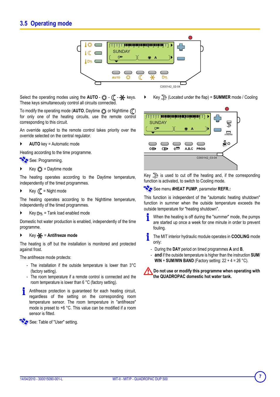 5 operating mode | DE DIETRICH MIT-II-E, MIT-II-H, MIT-EP, MIT-HP and QUADROPAC DUP 500 User Manual | Page 7 / 24