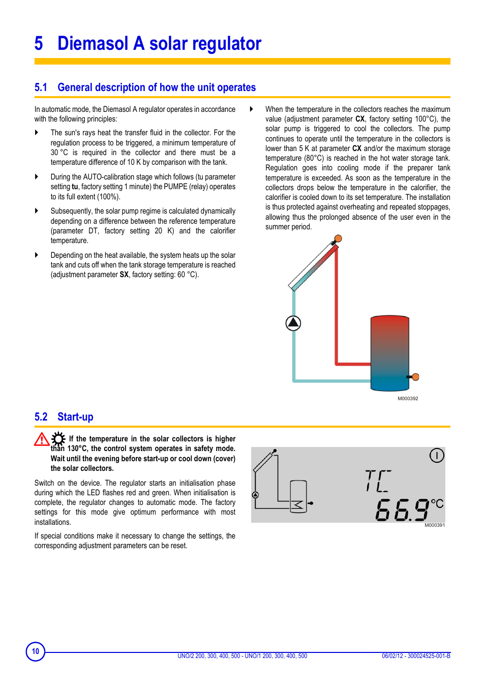 5 diemasol a solar regulator, 1 general description of how the unit operates, 2 start-up | Diemasol a solar regulator | DE DIETRICH INISOL UNO-2 …, UNO-1 … User Manual | Page 10 / 20