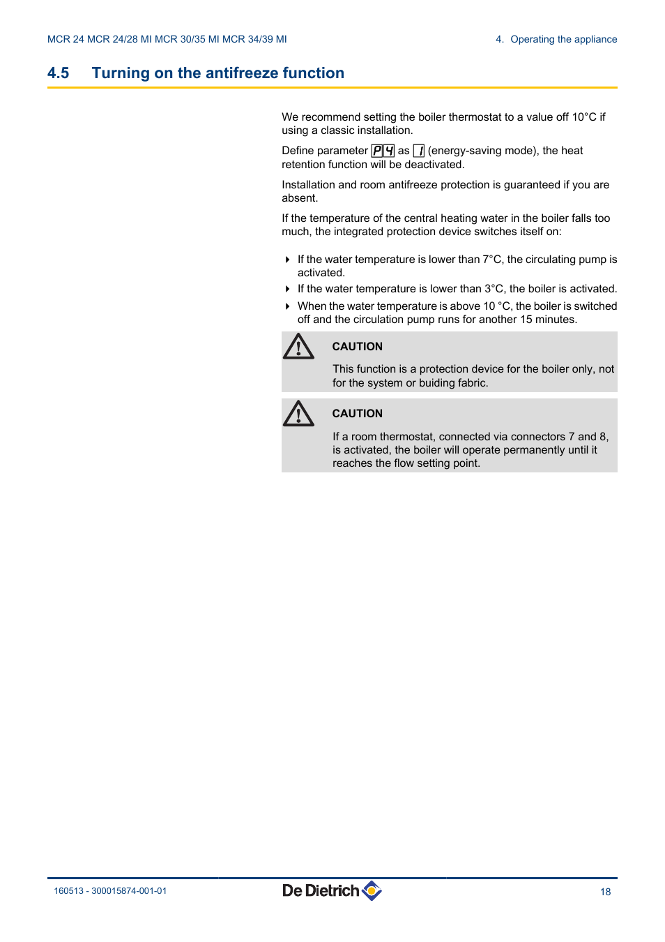 Turning on the antifreeze function, 5 turning on the antifreeze function | DE DIETRICH VIVADENS MCR 24, MCR .._.. MI User Manual | Page 19 / 36