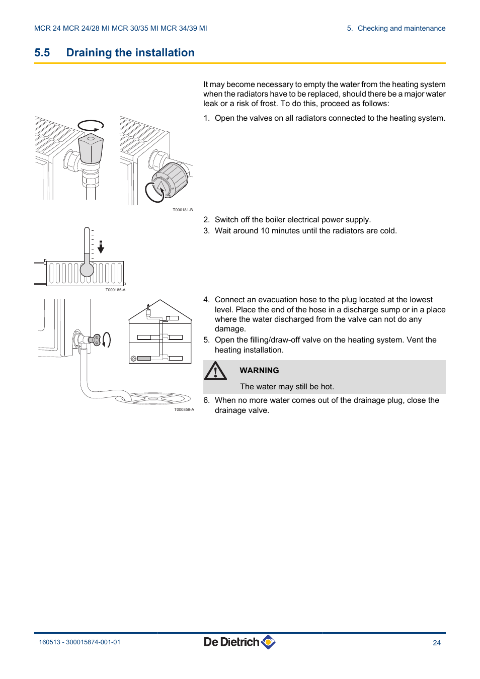 Draining the installation, 5 draining the installation | DE DIETRICH VIVADENS MCR 24, MCR .._.. MI User Manual | Page 25 / 36