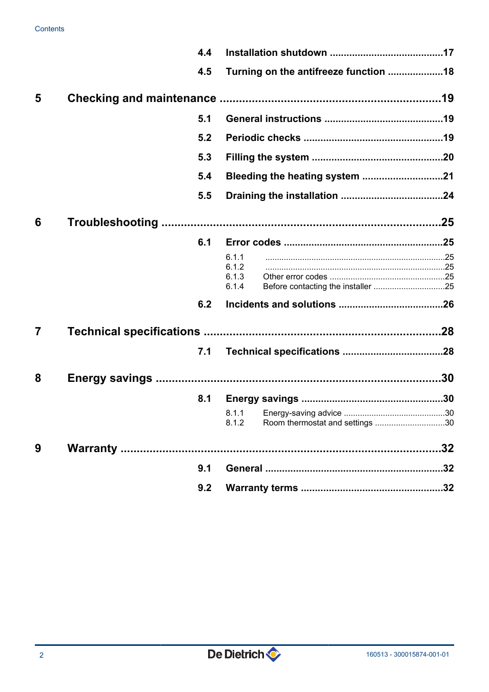 5checking and maintenance, 6troubleshooting, 7technical specifications | 8energy savings, 9warranty | DE DIETRICH VIVADENS MCR 24, MCR .._.. MI User Manual | Page 3 / 36