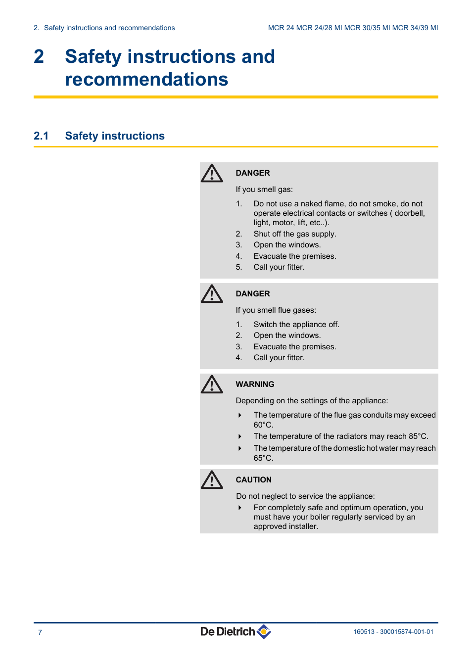 Safety instructions and recommendations, Safety instructions, 2 safety instructions and recommendations | 1 safety instructions | DE DIETRICH VIVADENS MCR 24, MCR .._.. MI User Manual | Page 8 / 36