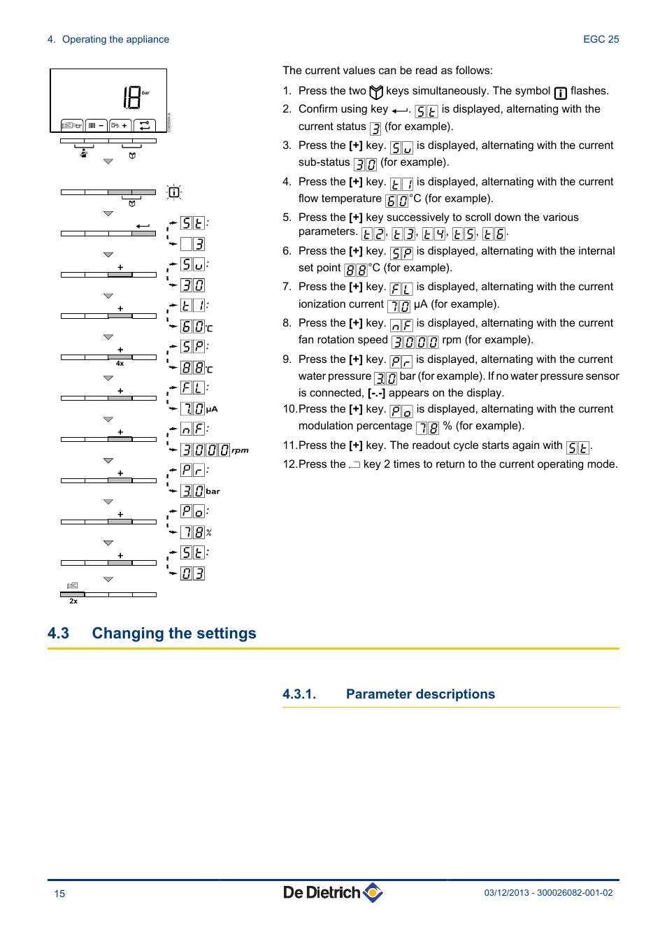 Changing the settings, Parameter descriptions, 3 changing the settings | DE DIETRICH TWINEO EGC 25 User Manual | Page 16 / 32