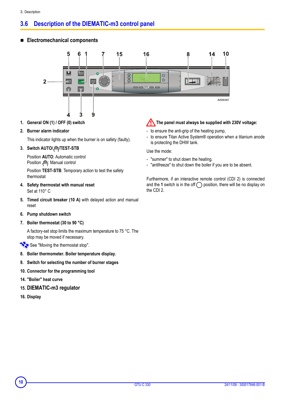 6 description of the diematic-m3 control panel | DE DIETRICH GTU C 330 User Manual | Page 10 / 24