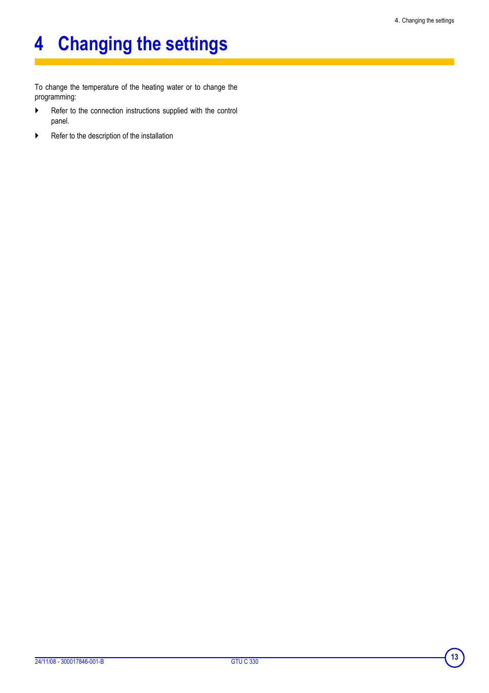 4 changing the settings, Changing the settings | DE DIETRICH GTU C 330 User Manual | Page 13 / 24