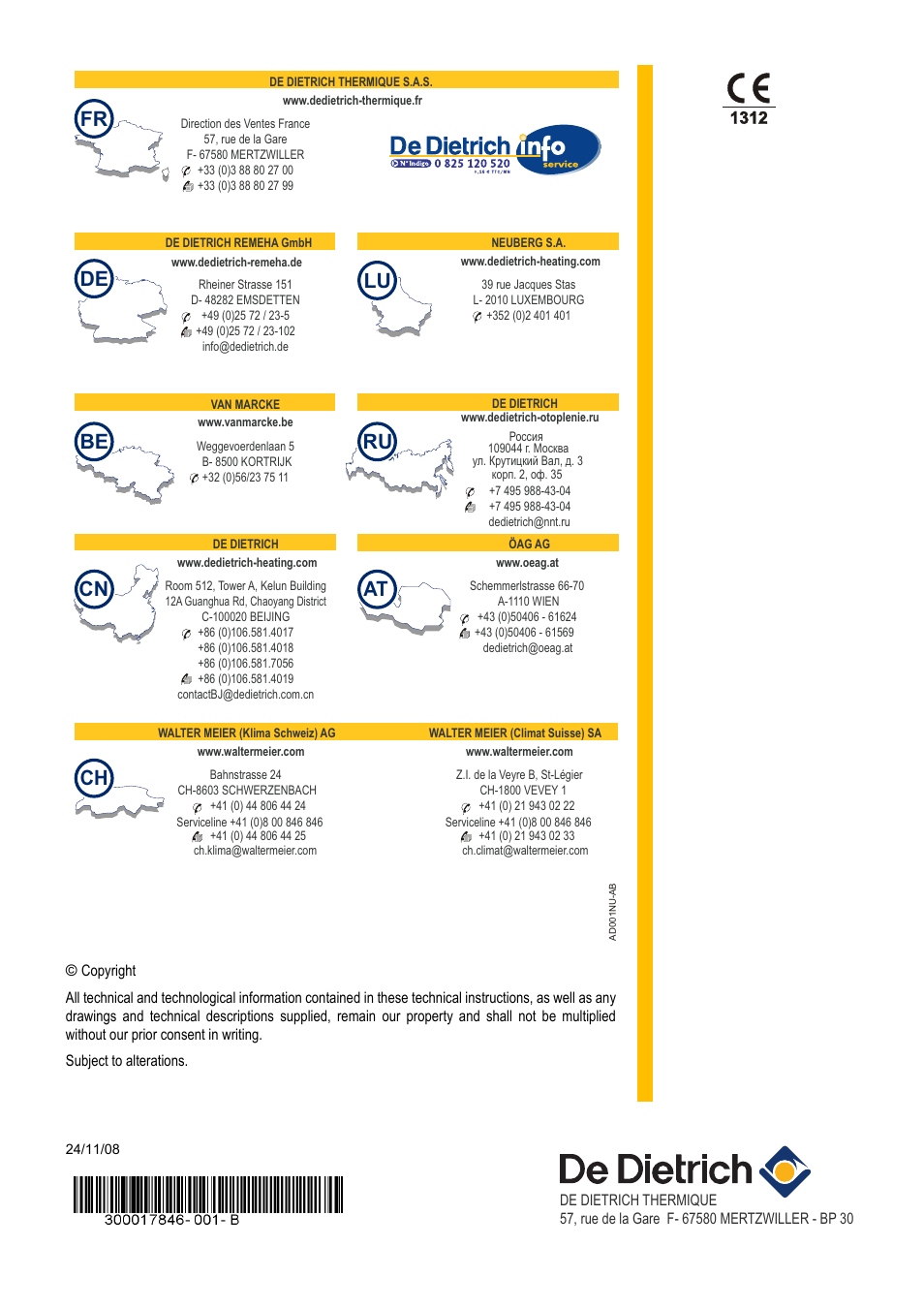 De be ch | DE DIETRICH GTU C 330 User Manual | Page 24 / 24