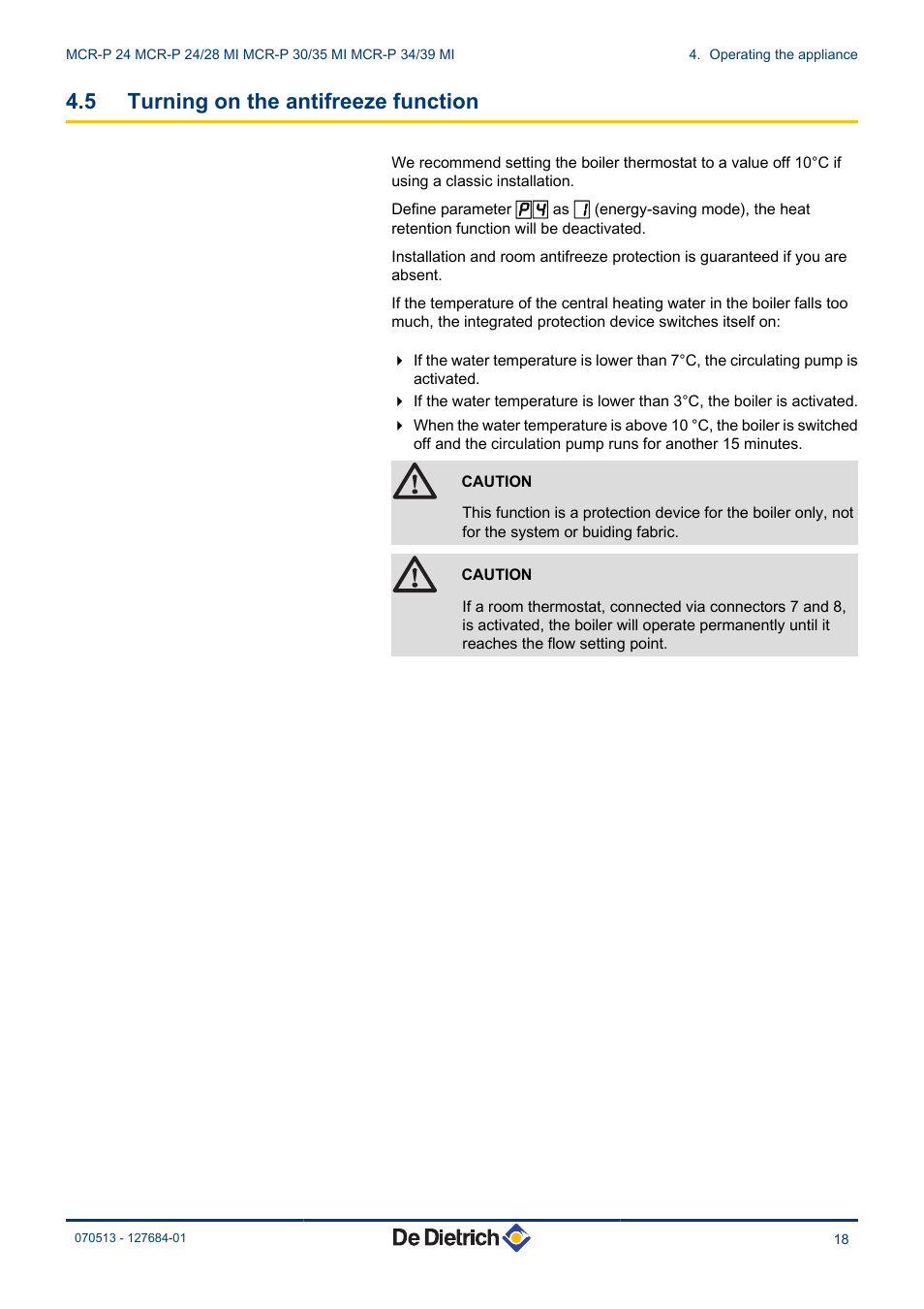 Turning on the antifreeze function, 5 turning on the antifreeze function | DE DIETRICH VIVADENS MCR-P 24, MCR-P .._.. MI User Manual | Page 19 / 36