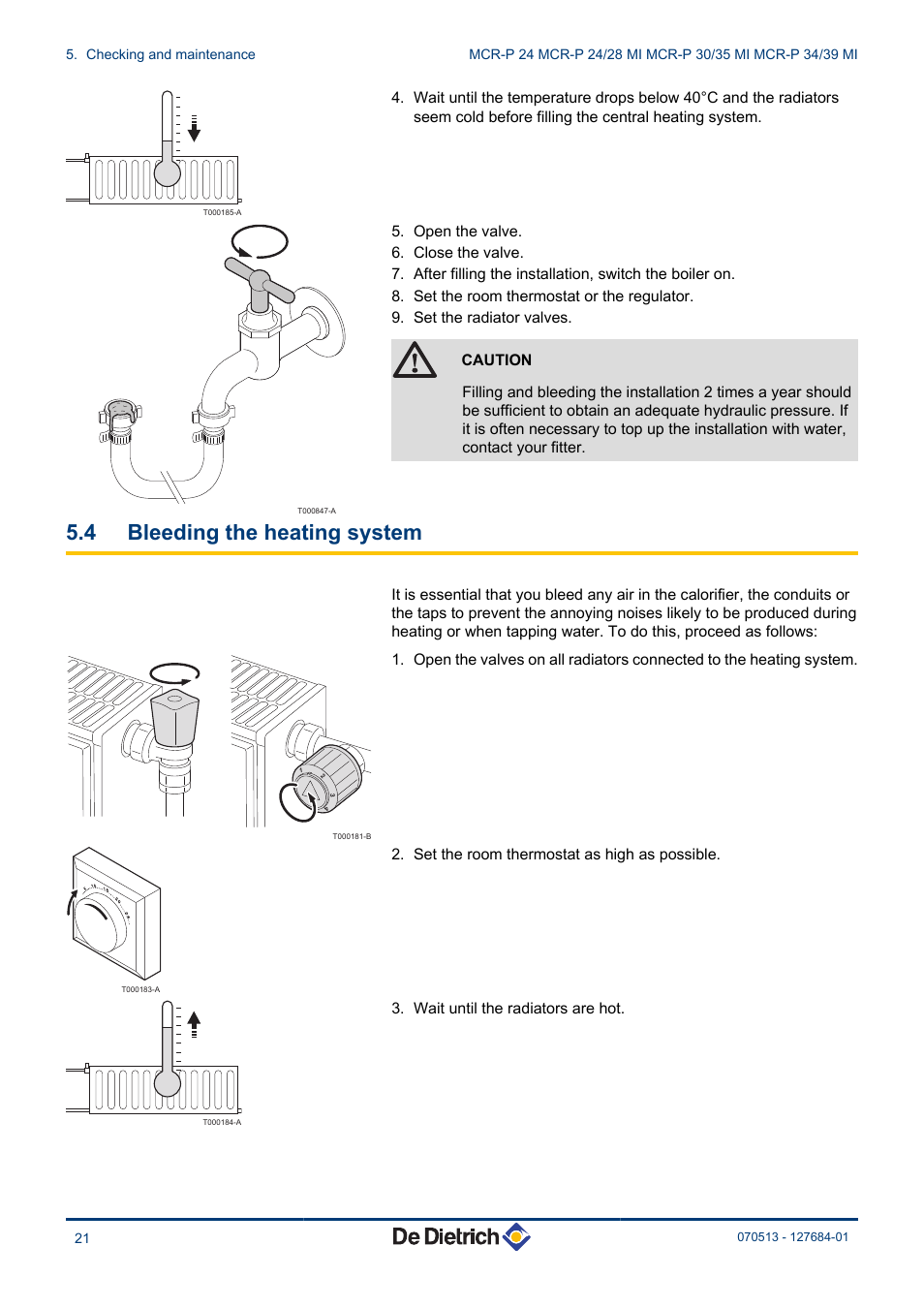 Bleeding the heating system, 4 bleeding the heating system | DE DIETRICH VIVADENS MCR-P 24, MCR-P .._.. MI User Manual | Page 22 / 36
