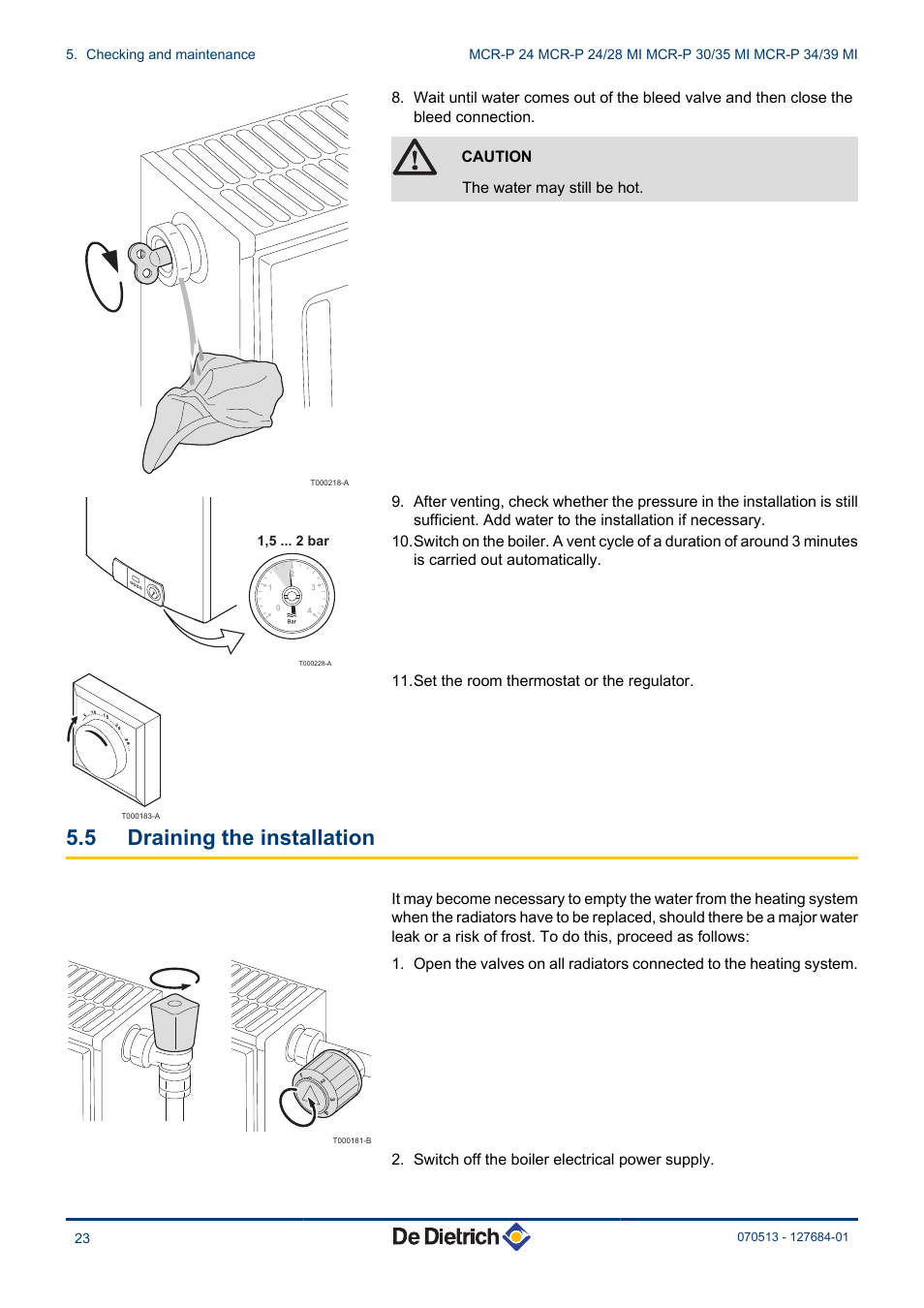 Draining the installation, 5 draining the installation | DE DIETRICH VIVADENS MCR-P 24, MCR-P .._.. MI User Manual | Page 24 / 36