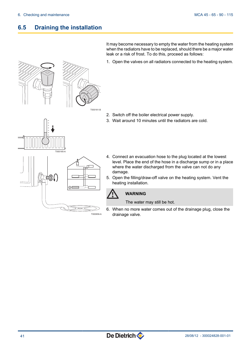 Draining the installation, 5 draining the installation | DE DIETRICH INNOVENS PRO MCA 45 - 65 - 90 - 115 User Manual | Page 42 / 56