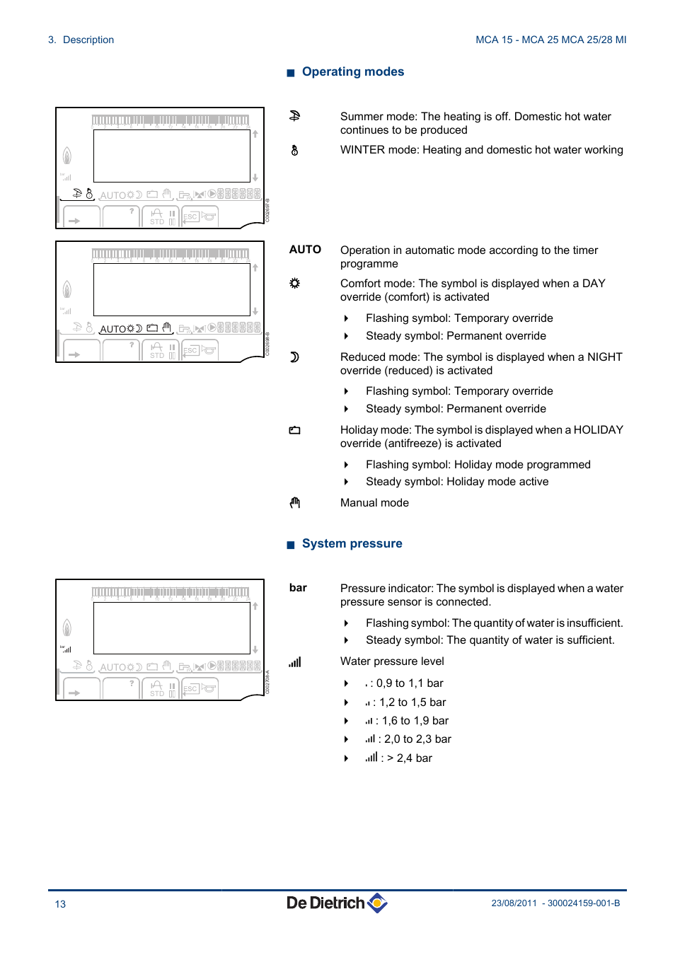 N operating modes, N system pressure | DE DIETRICH INNOVENS MCA 15 - MCA 25 - MCA 25_28 MI User Manual | Page 14 / 44