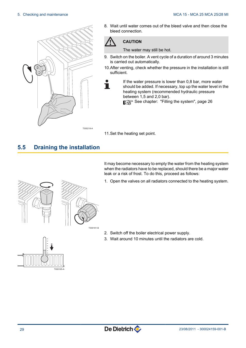 Draining the installation, 5 draining the installation | DE DIETRICH INNOVENS MCA 15 - MCA 25 - MCA 25_28 MI User Manual | Page 30 / 44