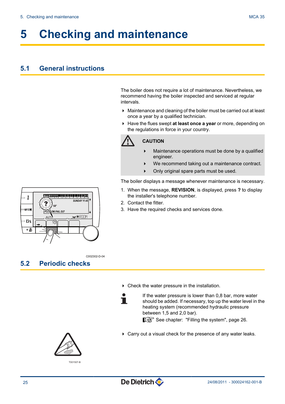 Checking and maintenance, General instructions, Periodic checks | 5 checking and maintenance, 1 general instructions, 2 periodic checks | DE DIETRICH INNOVENS MCA 35 User Manual | Page 26 / 44