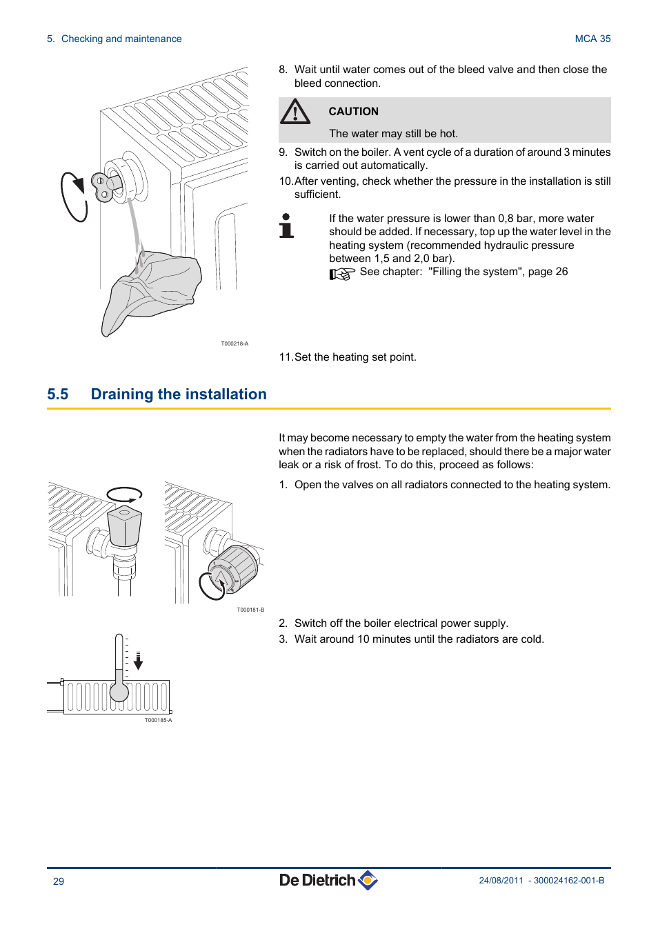 Draining the installation, 5 draining the installation | DE DIETRICH INNOVENS MCA 35 User Manual | Page 30 / 44