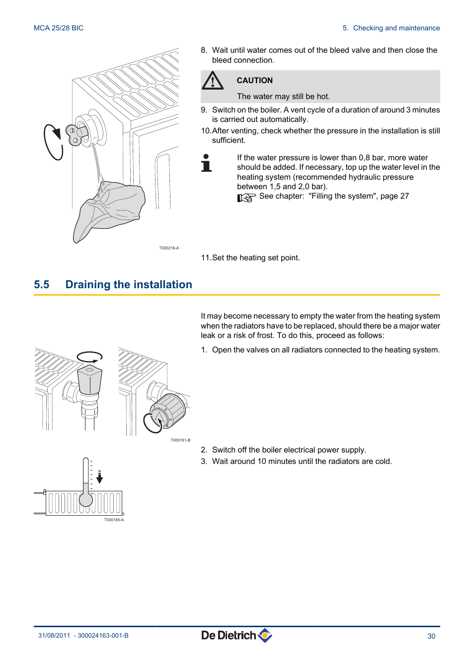 Draining the installation, 5 draining the installation | DE DIETRICH INNOVENS MCA 25_28 BIC User Manual | Page 31 / 44