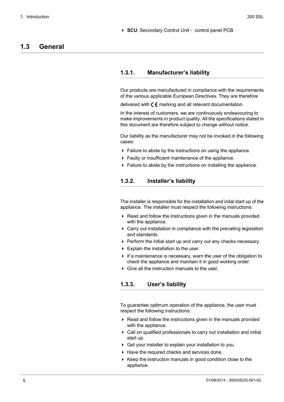 General, Manufacturer’s liability, Installer’s liability | User’s liability, 3 general | DE DIETRICH 200 SSL User Manual | Page 6 / 20