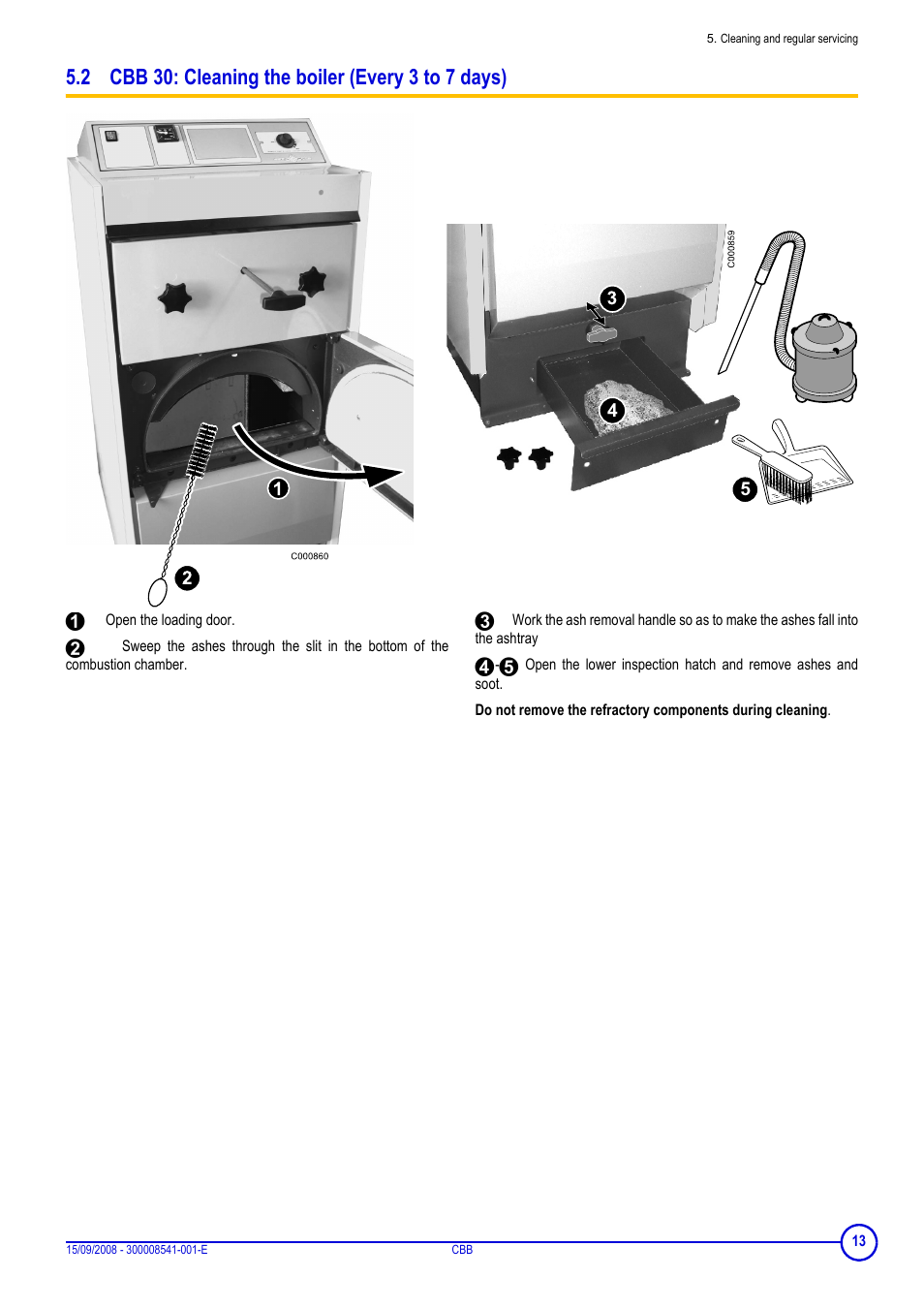 2 cbb 30: cleaning the boiler (every 3 to 7 days) | DE DIETRICH CBB User Manual | Page 13 / 20