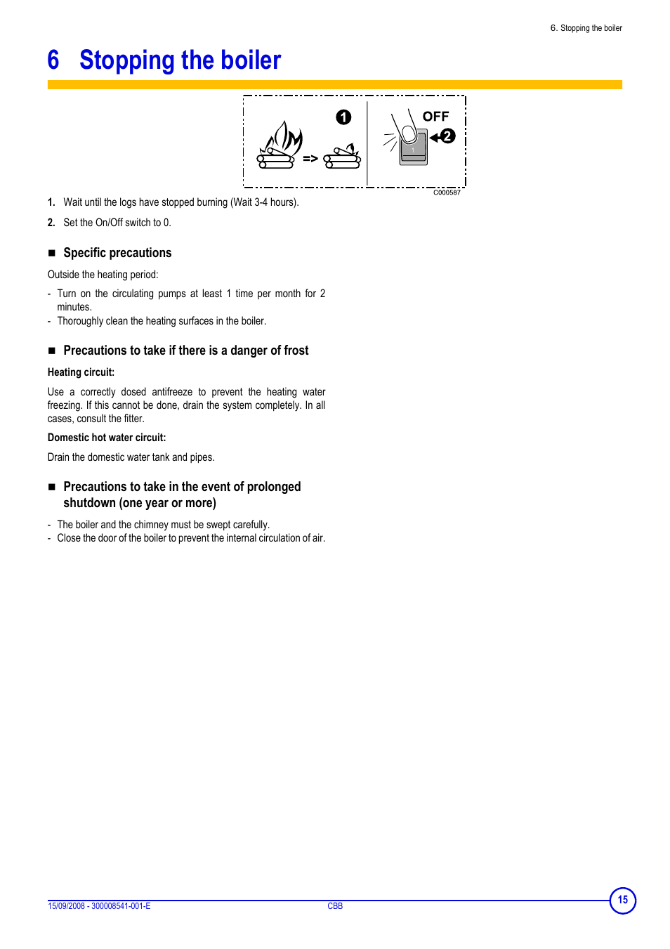 6 stopping the boiler, Stopping the boiler | DE DIETRICH CBB User Manual | Page 15 / 20