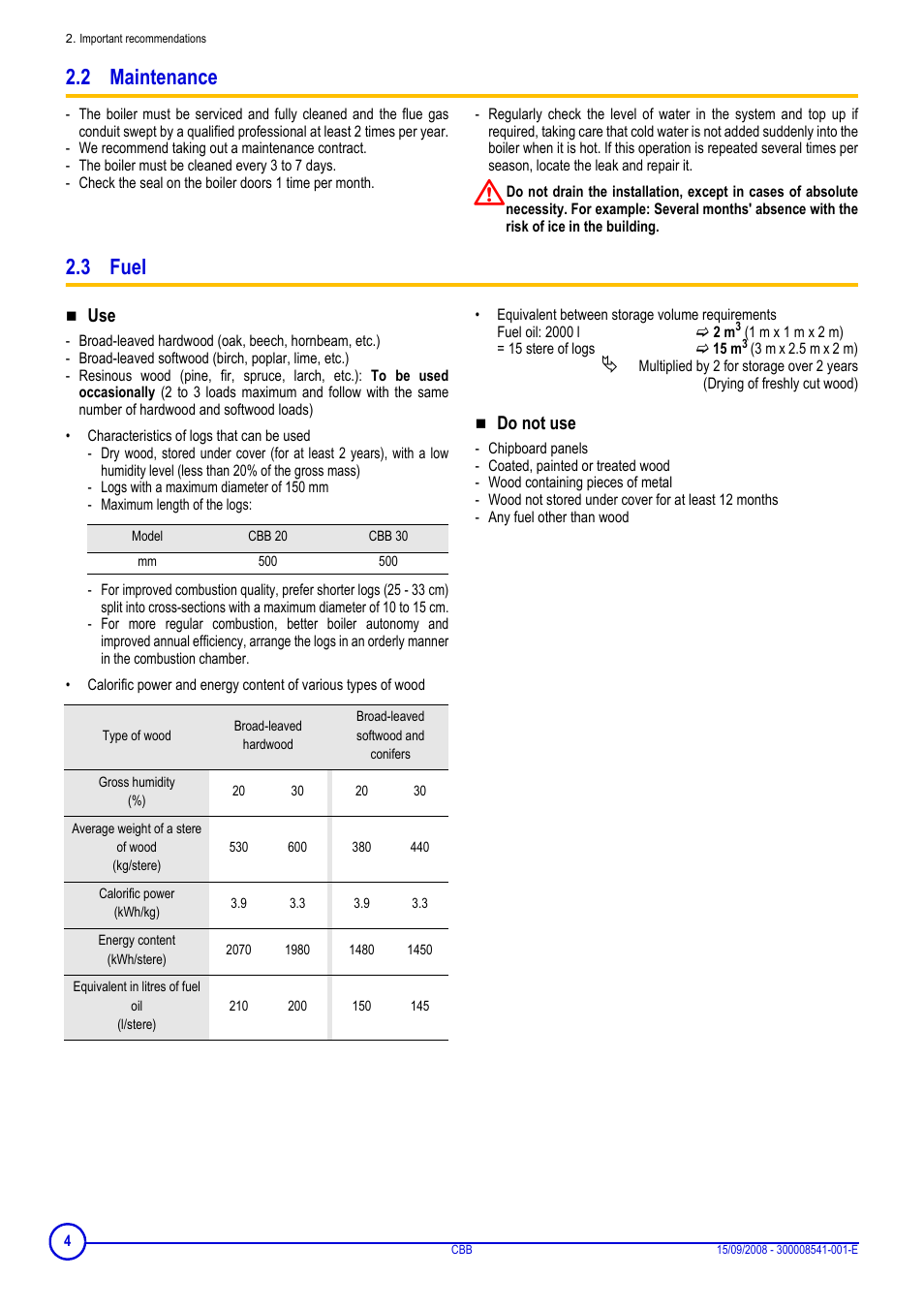 2 maintenance, 3 fuel, 2 maintenance 2.3 fuel | Do not use | DE DIETRICH CBB User Manual | Page 4 / 20