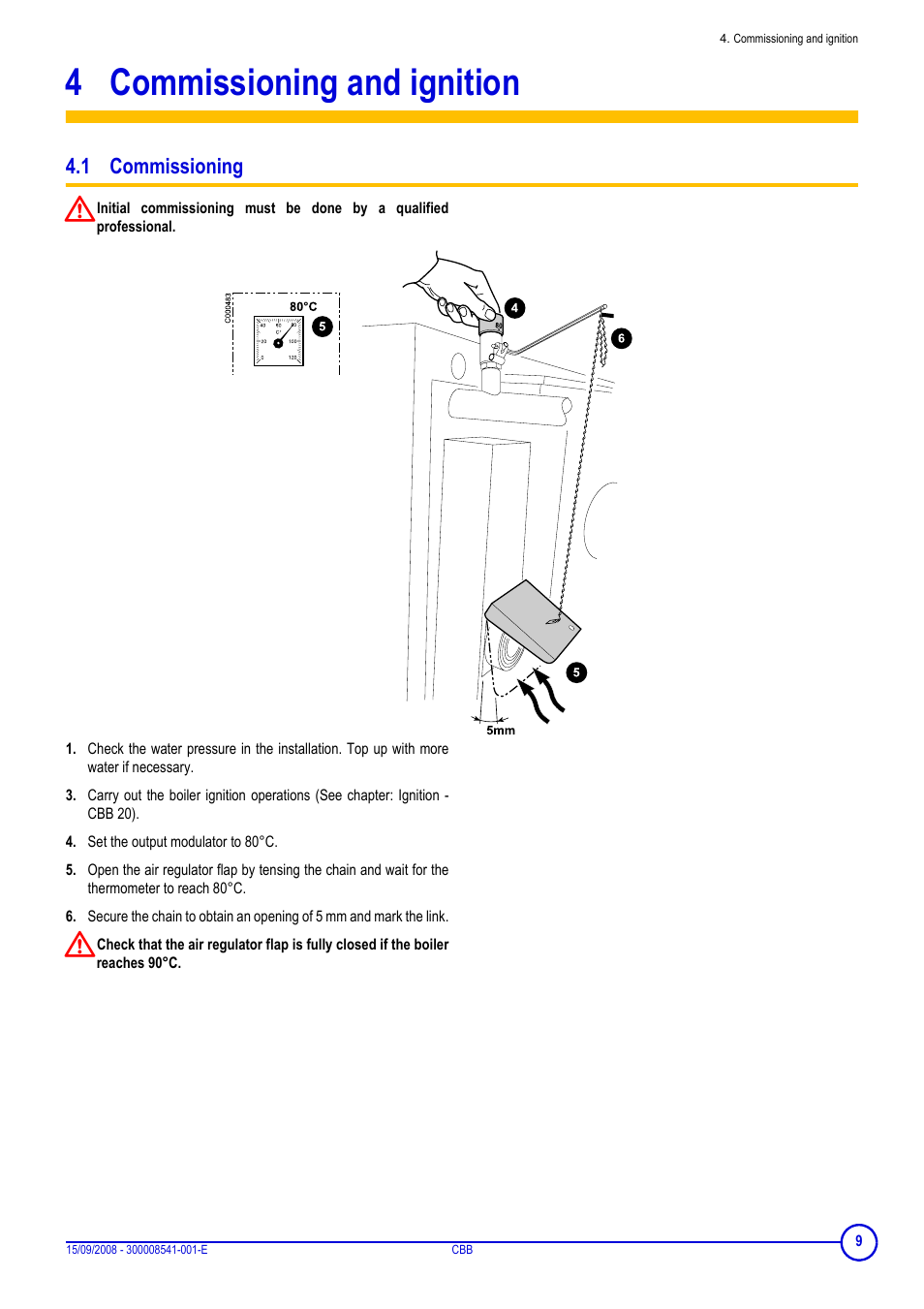 4 commissioning and ignition, 1 commissioning, Commissioning and ignition | DE DIETRICH CBB User Manual | Page 9 / 20
