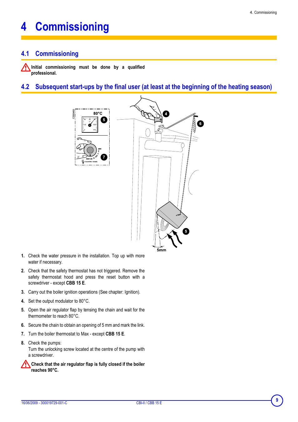 4 commissioning, 1 commissioning, Commissioning | DE DIETRICH CBI-II _ CBB 15 E User Manual | Page 9 / 16